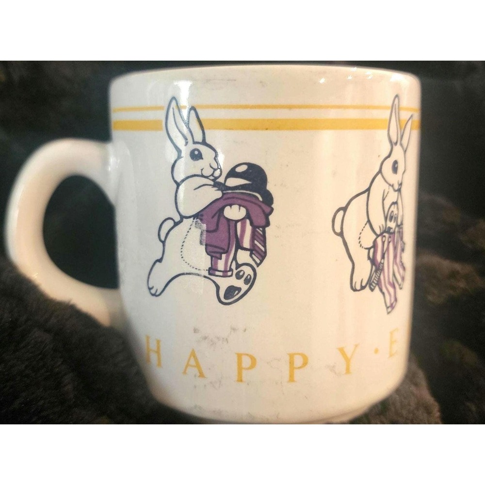 Vintage Purdys Chocolates Easter Mug 1988 Ceramic Bunny Rabbit Coffee Cup Retro